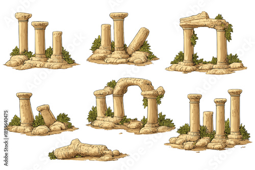 Ancient Ruins of Stone Columns and Arches