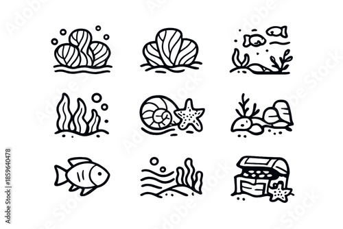 Oceanic Icons: Sea Life and Underwater Elements