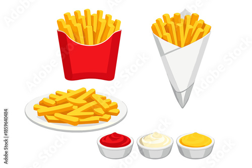 French Fries with Condiments