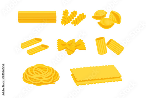 Assorted Pasta Shapes Glowing Yellow