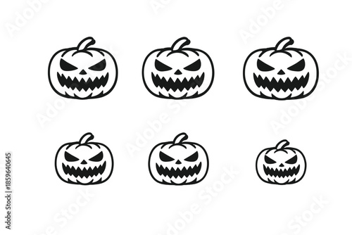 Six Spooky Halloween Jack-o'-lanterns on Dark Background