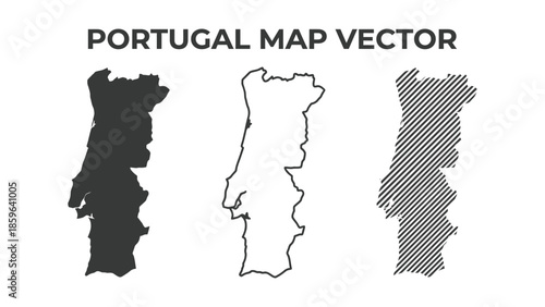 Portugal map vector illustration with three different style options shown