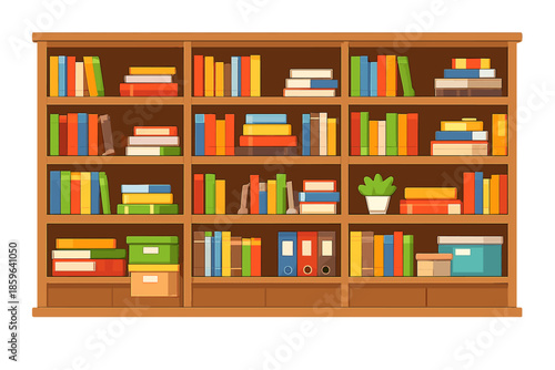 Cartoon Bookshelf with Colorful Books