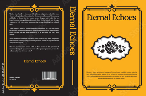 Elegant vintage-style book cover design template featuring decorative frames, classic typography, and ornamental elements. Ideal for fiction novels, poetry books, romance stories, or literary publicat