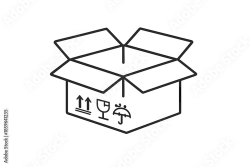 Open cardboard box with shipping symbols