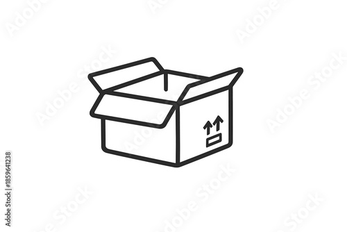 Open cardboard box icon with arrows and line