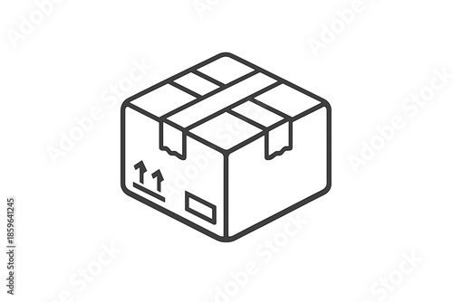 Isometric cardboard box with fragile markings
