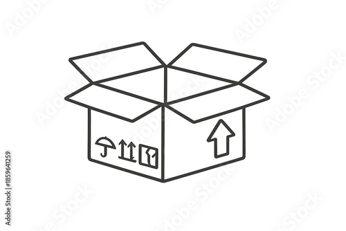 Open cardboard box with shipping symbols