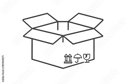 Open cardboard box with shipping symbols
