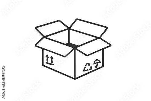 Open cardboard box with shipping symbols