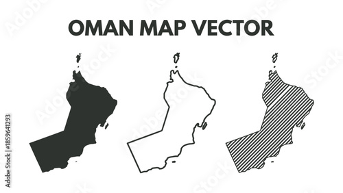 Oman map vector illustration with three different styles shown