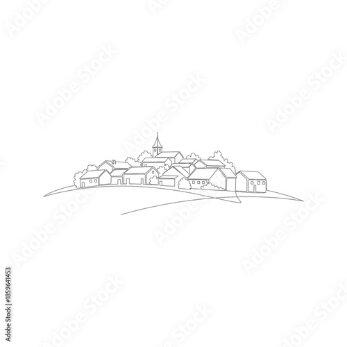 Vintage sketch of a city landscape featuring cargo ships and transport vessels as vector silhouettes on the sea near an industrial container port