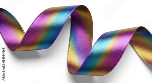 Wallpaper Mural Colorful Metallic Ribbon Twisting with Shine and Vibrant Hues on a White Background Torontodigital.ca