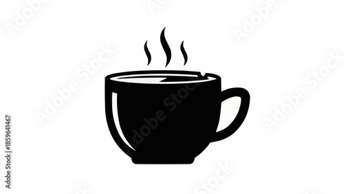 Steaming Hot Coffee Cup Icon Black Silhouette.