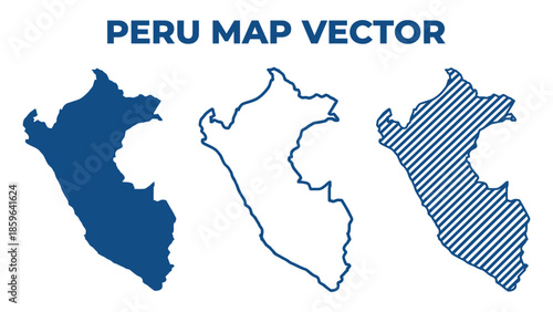 Vector map of Peru with various illustrations and patterns included
