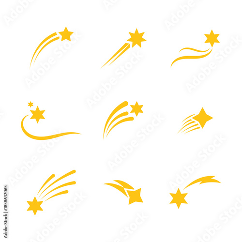Shooting Star Icon Set  Black Comet and Magic Spark Silhouette Vector Collection Isolated on White Background . eps10