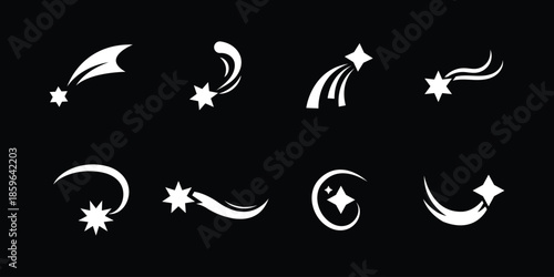 Set of Shooting Star icon collection. Star, Rising star, falling star symbol. shooting star silhouette vector icon set, black color and white background.eps10