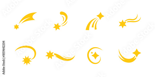 Set of Shooting Star icon collection. Star, Rising star, falling star symbol. shooting star silhouette vector icon set, black color and white background.eps10