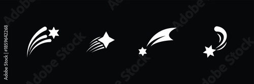 Set of Shooting Star icon collection. Star, Rising star, falling star symbol. shooting star silhouette vector icon set, black color and white background.eps10