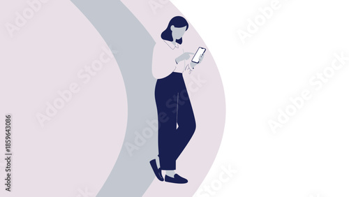 Minimalist Digital Communication Illustration Depicting a Woman Using Mobile Phone in Modern Attire