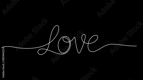 Continuous one line drawing of Love graphic animation video on white background. 4K resolution, Love you text self drawing lettering. Black background, Animated self drawing of continuous line draw. 