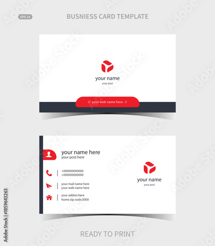 Modern Business Card Template with Red Accents and Contact Information