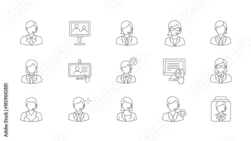 Collection of professional icons representing customer service and communication