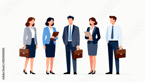 Five business professionals in office attire