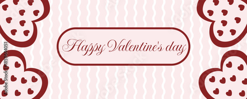 Valentine’s Day retro horizontal banner in red and pink colors with valentine heart cards illustration