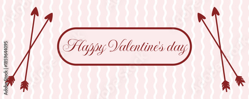 Valentine’s Day retro horizontal banner in red and pink colors with cupid arrows illustration