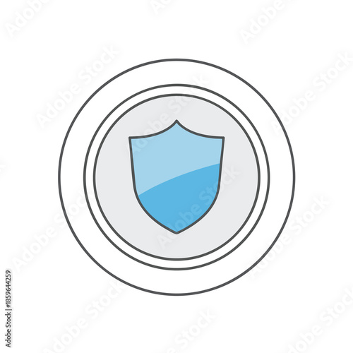 A shield icon inside concentric circles, light blue color, representing security