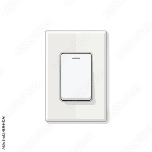 A single white light switch in a light gray wall plate on a white background