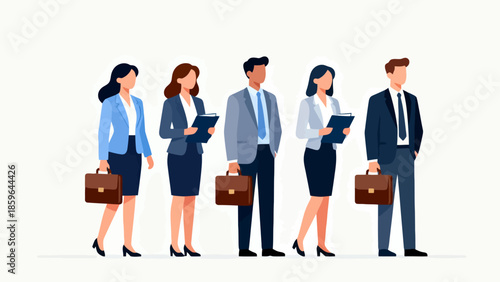 Five business professionals in a line