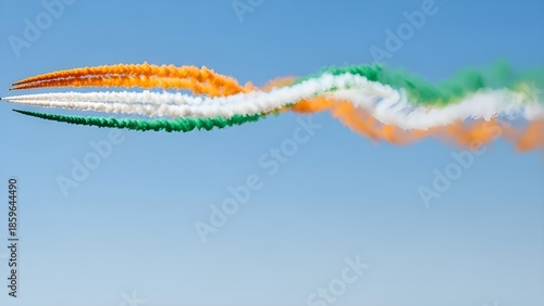 Abstract Indian Tricolor Smoke Trails in Blue Sky