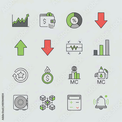 Crypto Trading Dashboard Icon Set of 14 Data Visualization Symbols