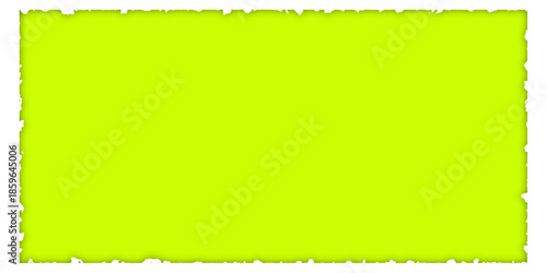 Vibrant lime green rectangular block with rough, torn edges on a white background, creating a striking contrast.