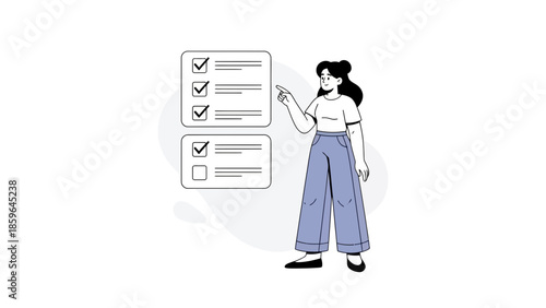 illustration of a woman selecting checkboxes on a virtual interface for task management