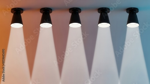 Five spotlights isolated on transparent background