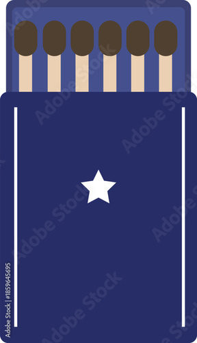 Flat vector illustration of a classic matchbox with wooden matches inside, designed in a clean and minimal style.