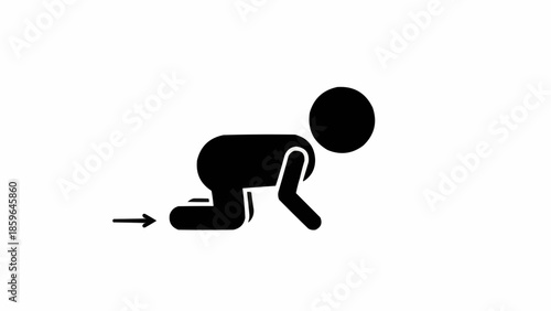 Simple Icon of a Baby Crawling Forward with an Arrow.