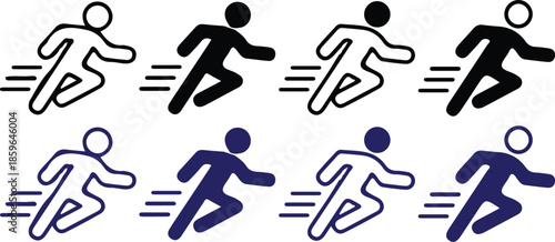 man fast bule black icons set vector illustration silhouette speed running vector style 
