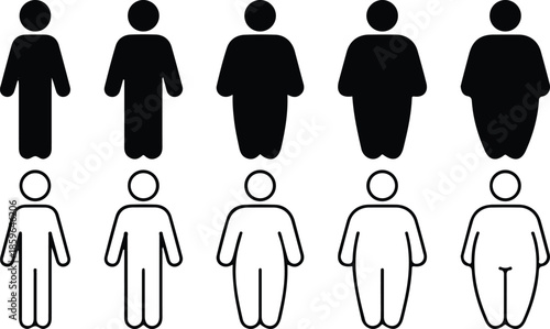 fat woman body black black line icons set vector illustration collection silhouette 