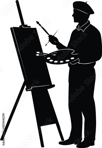 Artist silhouette creating artwork. Creative process depicted visually. Inspiration and imagination in art.