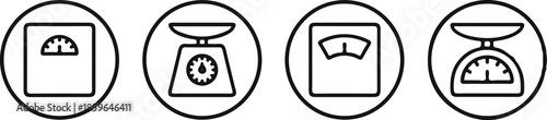 four scales black line icons set vector illustration balance measure design 