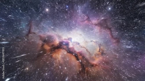 Cosmic nebula in deep space with star field background illustrating galaxy formation and universe exploration