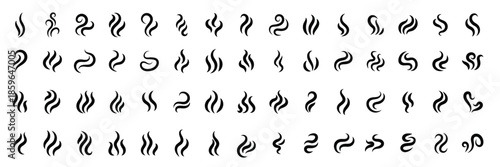 Smoke and Steam Icon Set – Vapor, Aroma, Heat Wave, Smog and Steam Line Vector Icon Collection