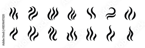 Smoke and Steam Icon Set – Vapor, Aroma, Heat Wave, Smog and Steam Line Vector Icon Collection