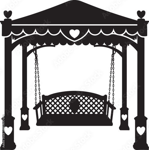 Romantic Garden Swing with Heart Pavilion Silhouette