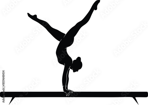 Gymnastics balance beam silhouette. Athletic performance and grace. Sports competition and training concept.