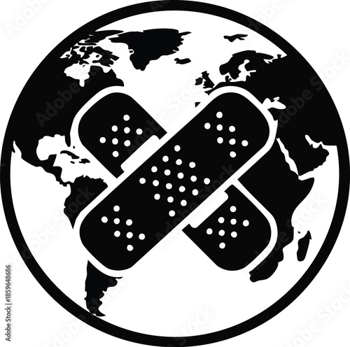 Health symbol over a globe. Illustration of care and healing on a global scale. Medical concept.